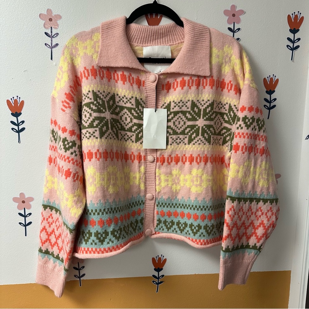 &Merci pink Button-Front Cardigan Sweater - Picture 2 of 6